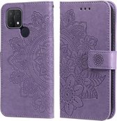 Voor OPPO A15/A15s 7-bloemblaadje Bloemen Embossingpatroon Horizontale Flip PU-lederen hoes met houder & kaartsleuven & portemonnee & fotolijst (lichtpaars)