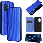 Voor Asus Zenfone 8/ZS590KS (8 Mini) Koolstofvezel Textuur Magnetische Horizontale Flip TPU + PC + PU Lederen Case met Kaartsleuf (Blauw)