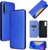 Voor TCL 20S Koolstofvezel Textuur Magnetische Horizontale Flip TPU + PC + PU Lederen Case met Kaartsleuf (Blauw)