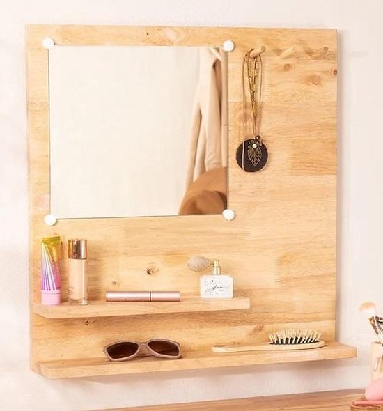 Wand spiegel met houten plank / planchet 60 x cm | bol.com