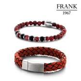 Frank 1967 7FR SET018 Armbanden Set Rood - 2 Stuks - Leer en Natuursteen - One-size - Zwart / Zilverkleurig / Rood