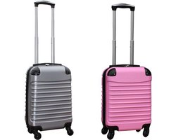 Merkloos Travelerz kofferset 2 delige ABS handbagage koffers - met cijferslot - 27 liter - licht roze - zilver