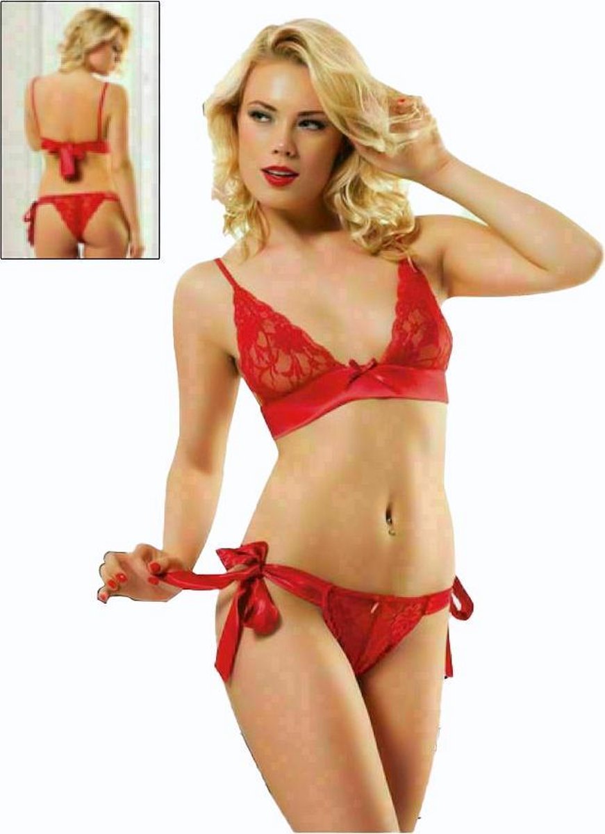 sexy lingerie setje erotiek - lingerie setje vrouwen - rood- lingerie erotisch - lingerieset-strikjes-one size(M-L)