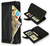 HB Hoesje Geschikt voor Apple iPhone 11 Pro Max Zwart - Luxe Glitter Portemonnee Book Case met Rits