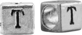 Letterkraal vierkant metaal 7 x 6 mm, letter T, 6 st