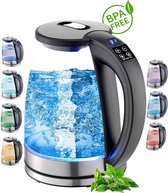 Waterkoker | Glas | 1.8 Liter | 2200 Watt | Roestvrijstaal | LCD Scherm | Temp. Keuze | Warmhoud Functie | LED Verlichting | 40-100 Graden