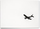 Acrylglas - Zwart/Wit Vliegtuigje in de Lucht - 40x30cm Foto op Acrylglas (Wanddecoratie op Acrylglas)