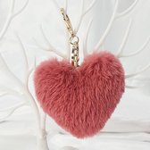 - Pluche - Sleutelhanger - Hart - Dames - Imitatie - Bont - Fakefur - Rood - Bruin -