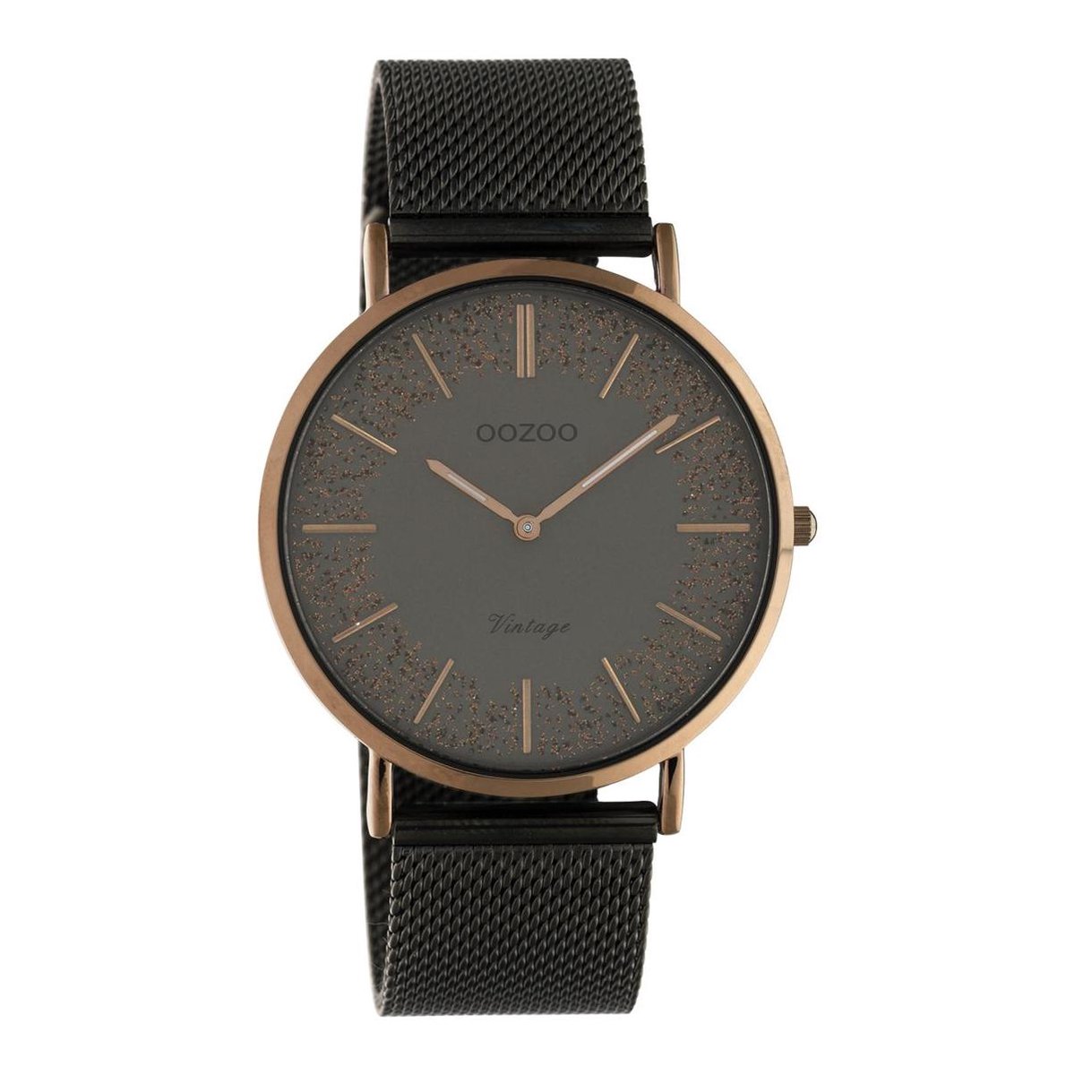 OOZOO Vintage series - Bruine horloge met titanium metalen mesh armband - C20139 - Ø40
