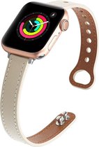 Geschikt voor Apple Watch bandje 38 / 40 / 41 mm - Series 1 2 3 4 5 6 7 8 SE - Smartwatch iWatch horloge band - 38mm 40mm 41mm - Fungus - PU Leer - Wit - Dun