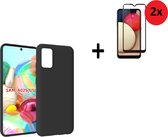 Hoesje Geschikt voor Samsung Galaxy A02s - Siliconen - Full Screenprotector A02s - Hoesje Zwart Case + 2x Full Tempered Glass