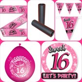 Sweet Sixteen Versierpakket XL , Verjaardag, 16 Jaar, Feest, Roze