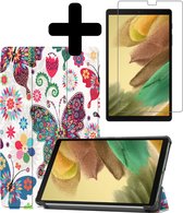 Hoes Geschikt voor Samsung Galaxy Tab A7 Lite Hoes Luxe Hoesje Book Case Met Screenprotector - Hoesje Geschikt voor Samsung Tab A7 Lite Hoes Cover - Vlinders