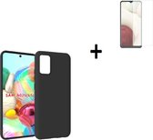 Samsung Galaxy A02s Hoesje - Siliconen - Samsung Galaxy A02s Screenprotector - Hoesje Zwart Case + Tempered Glass