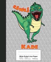 Wide Ruled Line Paper: KADE Dinosaur Rawr T-Rex Notebook