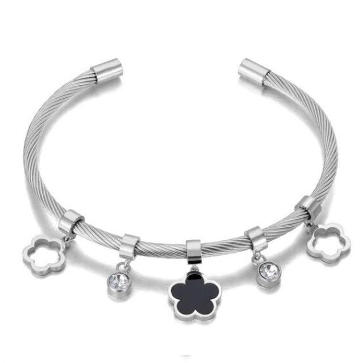 Zilveren Armbandje - Staaldraad - Bloemen - Flower - Fashion - Dames - Lieve Jewels