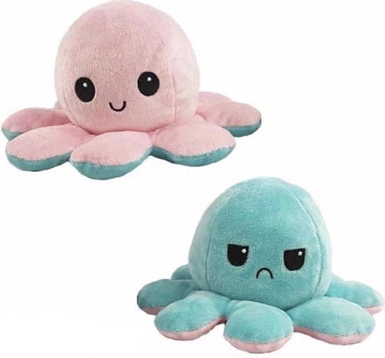 Octopus Knuffel - Mood Knuffel - Roze - Blauw - Blij/Boos Knuffel -  Omkeerbaar - Emotie Knuffel