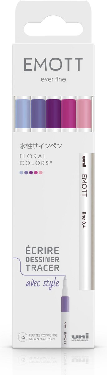 Uni Emott - Fineliner stiften - Bloem Kleuren - set van 5 kleuren
