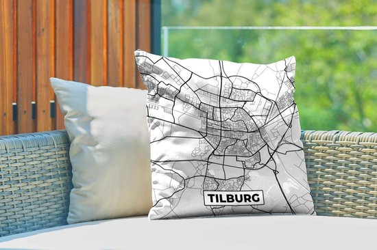 Coussin d'extérieur résistant aux intempéries - Plan de la ville - Tilburg - Grijs - Wit - 50x50 cm