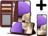 Hoesje Geschikt voor Samsung A32 4G Hoesje Book Case Hoes Wallet Cover Met Screenprotector - Hoes Geschikt voor Samsung Galaxy A32 4G Hoesje Bookcase Hoes - Bruin
