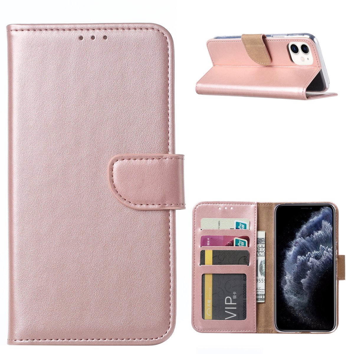 Hoesje Geschikt voor iPhone 11 Portemonnee hoesje - Rosegoud