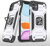 iPhone 11 Pro Max Hoesje - Heavy Duty Armor hoesje Zliver - iPhone 11 Pro Max silicone TPU hybride hoesje Kickstand ringhouder met Magnetisch Auto Mount