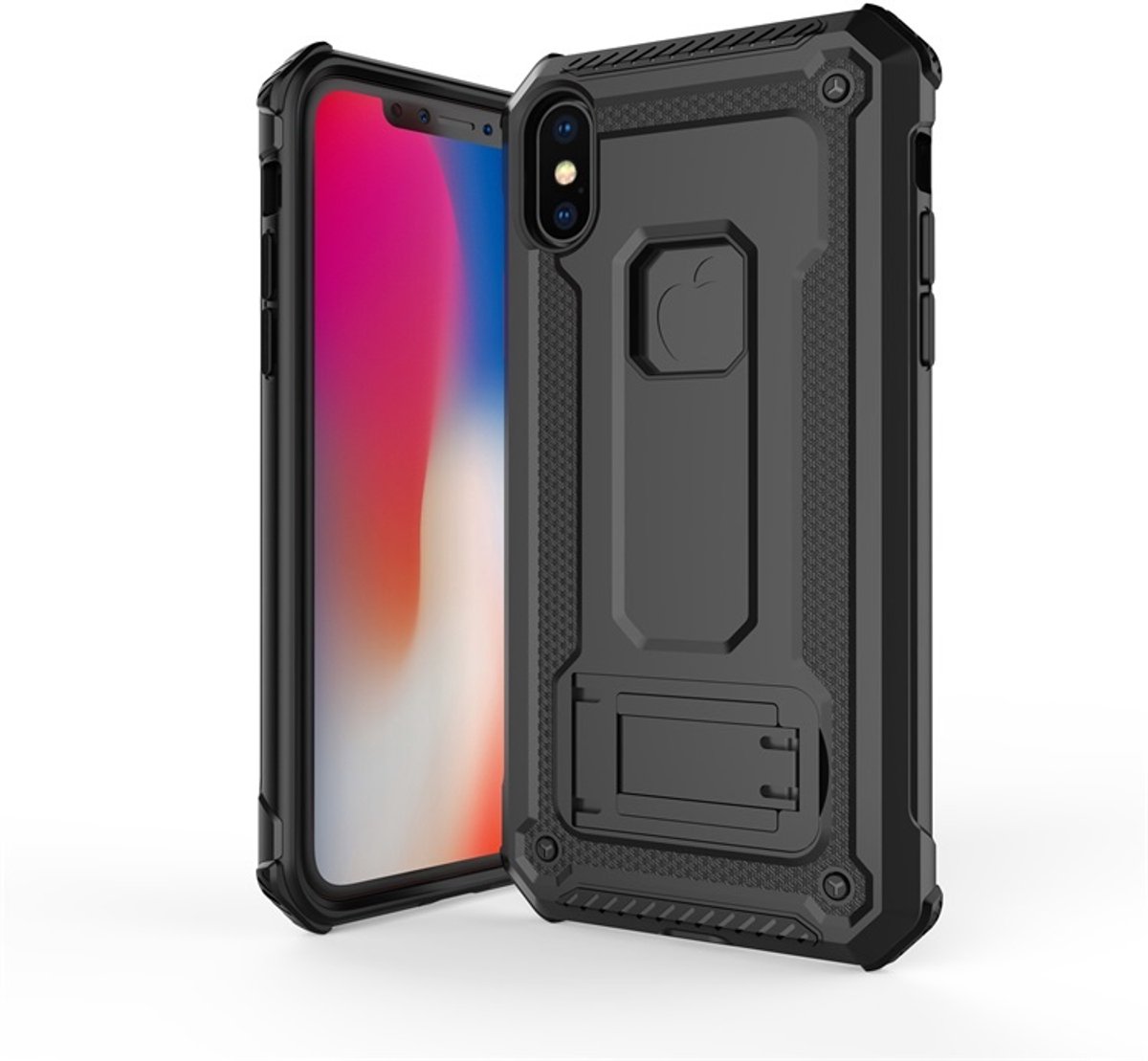 Ntech hoesje Geschikt voor iPhone Xr Armor hoesje met Kickstand - Zwart