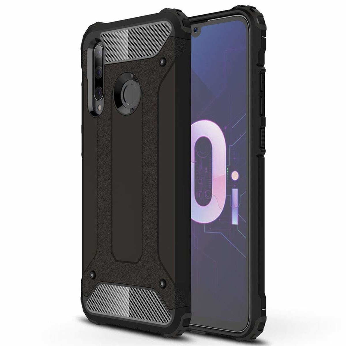 Ntech Hoesje Geschikt voor Huawei P Smart Plus (2018) Dual layer Armor Hoesje - Zwart