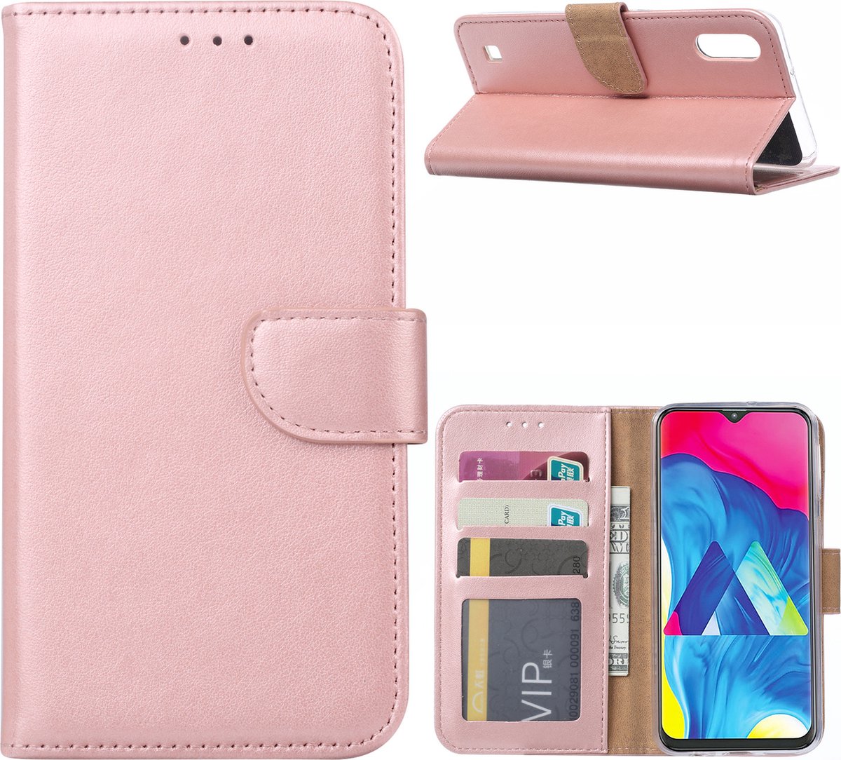 Ntech Hoesje Geschikt Voor Samsung Galaxy M10 Portemonnee Hoesje / Book Case - Rose Goud