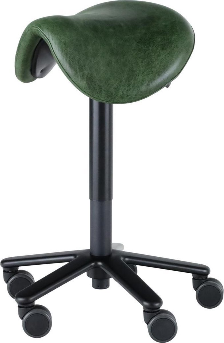 Wesjon Zadelkruk PEB080 - echt leer - hoogte verstelbaar - zithoek instelbaar - verrijdbaar - kleur Stelvio Green