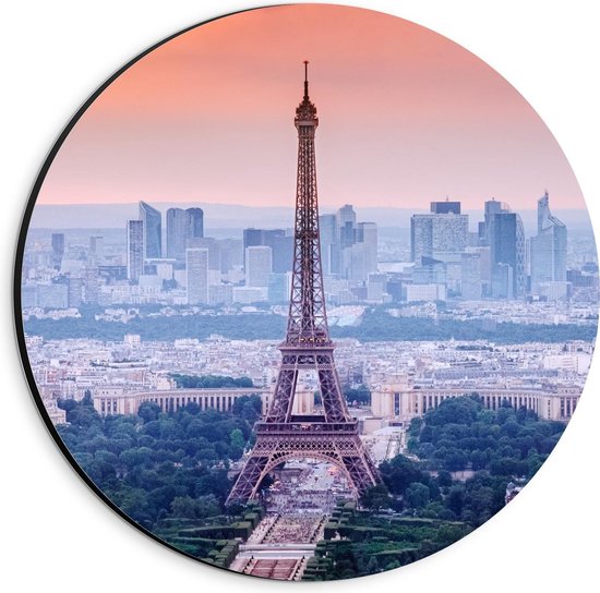 Dibond Wandcirkel - Uitzicht op Franse Stad Parijs - 20x20cm Foto op Aluminium Wandcirkel (met ophangsysteem)