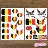 GetGlitterBaby - Plak Tattoos Voetbal / Tijdelijke Tattoo Stickers / Nep Tatoeage / Gezicht en Lichaam Schmink Versiering - België / Belgische Vlag / Rode Duivels - 2 stuks