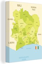 Tableau Peinture Illustration Côte d'Ivoire sur Carte Verte - 90x120 cm - Décoration murale