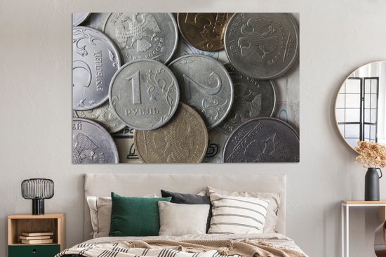 Tableau sur toile Un gros plan des différentes pièces du rouble - 150x100 cm - Décoration murale