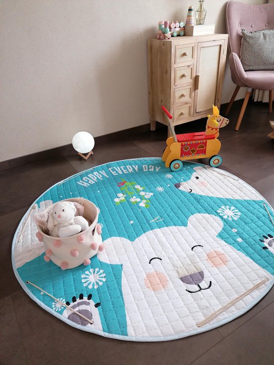 Baby cadeau jongen en meisje - Vloerkleed baby - Schattige ijsbeer - kinder Kleurtjes - Speelmat - kindertapijt - speelkleed jongens en meisjes - Blauw - Wit van Dreambee — afbeelding 5