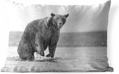 Buitenkussens - Tuin - Een grizzly beer probeert vissen te vangen - zwart-wit - 50x30 cm