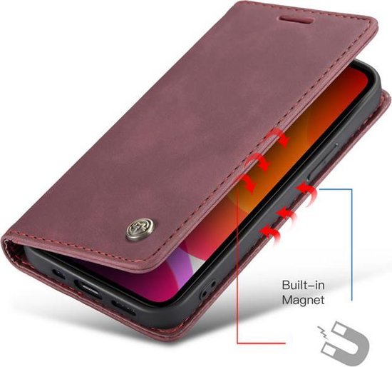 Apple iPhone 12 Mini Caseme Case Rouge Bordeaux - Étui Portefeuille Portefeuille