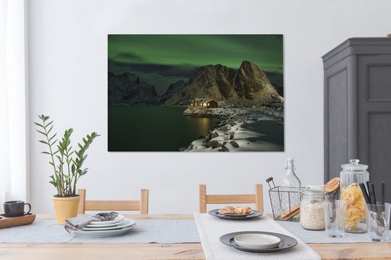 Tableau sur Toile Aurores Boréales aux Lofoten - 120x80 cm - Décoration murale