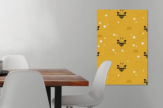 Motif enfant avec abeilles sur fond jaune 60x90 cm - Tirage photo sur toile (Décoration murale salon / chambre)