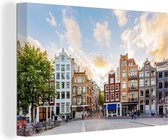Canvas - Amsterdam - Grachtenpand - Architectuur - Woondecoratie - 30x20 cm - Schilderijen op canvas - Canvas schilderij