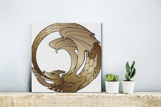 Illustration d'un ouroboros avec un dragon brun 20x20 cm - petit - Tirage photo sur toile (Décoration murale salon / chambre) / Peintures sur toile Animaux