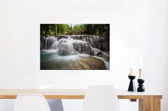 Cascades de Kuang Si au Laos depuis une toile de perspective basse 2cm 90x60 cm - Tirage photo sur toile (Décoration murale salon / chambre)