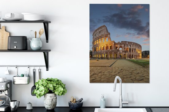 Colisée illuminé à Rome 60x80 cm - Tirage photo sur toile (Décoration murale salon / chambre) / Villes européennes Peintures sur toile