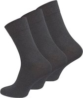 Katoenen sokken – 3 paar – antraciet grijs – zonder elastiek – zonder teennaad – maat 35/38