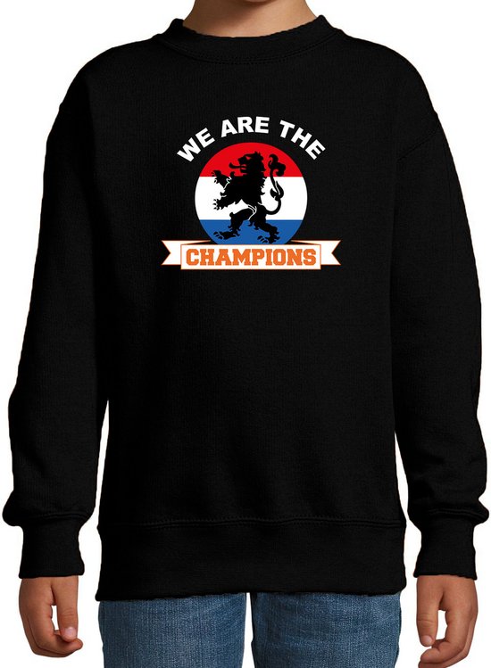 Zwarte fan sweater voor kinderen - we are the champions - Holland / Nederland supporter - EK/ WK trui / outfit 134/146