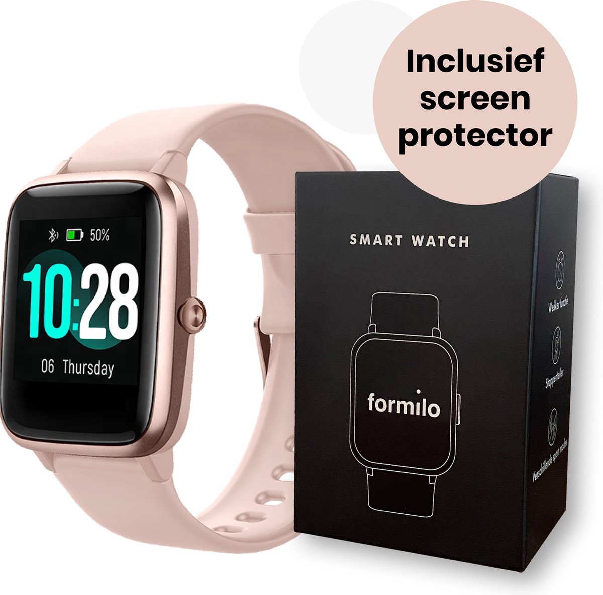 Formilo Smartwatch Dames met Screen Protector - Activity Tracker - Android en iOS - Rose Goud - Formilo