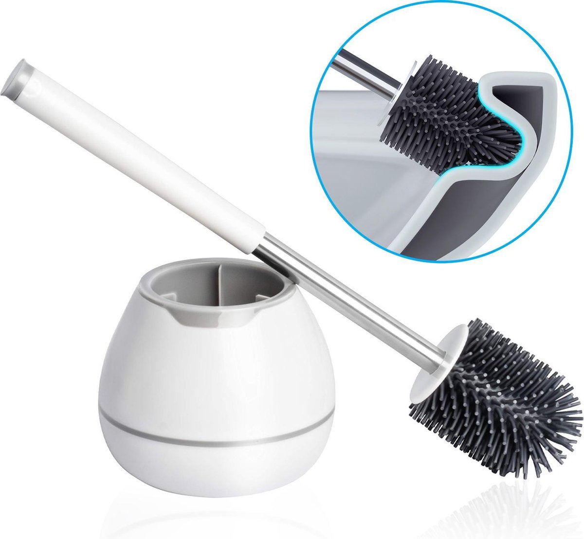 Sanics Toiletborstel Siliconen met Houder - Sneldrogend, Hygiënisch & Antibacteriële Werking - WC Borstel - Toiletborstelhouder