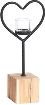 Windlicht Hart - Kaarshouder - Zwart Metaal & houten eiken voet - incl. Stevig Glas- 70 cm Hoog