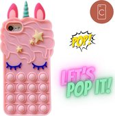 Casies Apple iPhone SE 2020 /8 /7 Pop It Fidget Toy telefoonhoesje - Unicorn soft case - Gezien op TikTok -  Eenhoorn Hoesje Roze - Fidget Toys