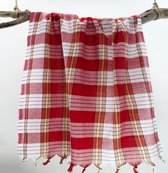 Zenxstore Pestemal hamamdoek  lendedoek  "Classic"  rood/wit geruit met handegeknoopte franjes.